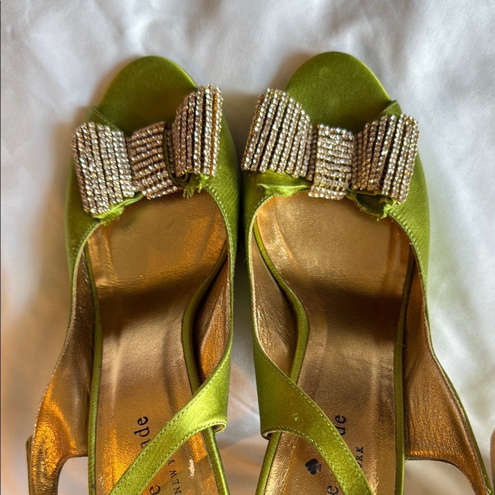 Kate Spade Green and Gold Slingback Heels